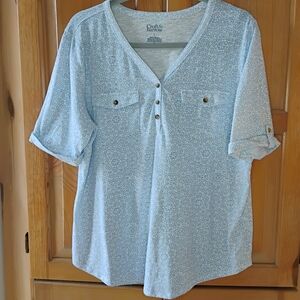 Croft & Barrow Light Blue Patterned Henley Top Size L